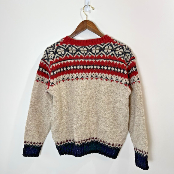 Eddie Bauer Women's Wool Fair Isle Sweater Size S P Beige Timeless Festive Cozy - Picture 2 of 9